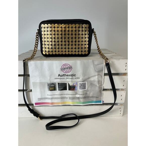 MICHAEL KORS SMALL BLACK, GOLD LEATHER CROSSBODY BAG (ASIS) - Picture 1 of 16